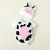 One-Pieces 09 Months Newborn Baby Boy and Girl Romper Cute Cow Pattern Short Sleeve Bodysuit with Hat Summer Playsuit Clothing
