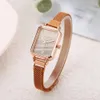 Montre-bracelets 2024 Nouvelles femmes Regardez les femmes de la place Fashion Square Watch Magnétique STRAP DIAL VERT SIMPLE GOLD ROSE MESH LURXE FEMMES