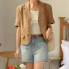 Kvinnorjackor Vintage Suit Collar Single-Breasted Loose Coats 2024 Summer All-Match kortärmad solid toppar Koreran Chic Jacket Woman