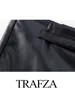 Shorts da donna trafza donne decorazioni alla cintura vintage in pelle nera Gonne casual in pelle nera Spring da donna con cerniera alta