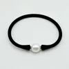 Beaded Fashion Silicone Bracelet Round White Shell Pearl Black Stretch Bracelet Unisex Simple Bracelet Holiday Gift 240423