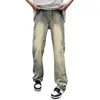 Men's Jeans Men Gradient Color Splicing Denim Pants With Distressed Cross Pattern For