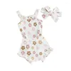 Kläder sätter pudcoco spädbarn födda baby flickor shorts set blommor tryck ärmlös romper med och hårband sommarutrustning 0-18m