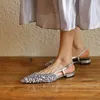 Casual Shoes Phoentin Women's Bling Sequined Slingbacks Pumpar Sexiga spetsiga tålägenheter 2024 Låg klackar Party Sandaler Gold Silver FT3420