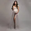 Leveranser Sexig moderskap Photoshoot Tulle klänningar svart/vit premama smal spetsbodysuit gravid kvinna fotografering prop lång mesh klänning