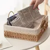 Handwoven Storage Baskets Sundries Organizer with Lid Rectangular Cosmetics Box Clothes Laundry Basket Towel Toys Container 240424