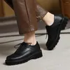 Casual Shoes Spring Autumn Women Oxford Flat On Platform Black Lace Up PU Leather Sewing Round Toe Zapatos Mujer