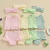 Set di abbigliamento estate set neonate set per bambini outfit cotone canottiere a maniche a colori in cotone + pantaloncini a volant + fascia 3pcs outfit