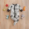 One-Pieces Frühlings- und Herbstjungen und Mädchen süßes Cartoon Tier überall über Druck Baumwolle bequeme Wickel Füße Langarm Babybody Bodysuit