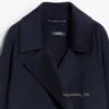 Tasarımcı Coats Cashmere Coats Luxury Coats Max Mara Kadınlar Derin Mavi Handsewn Pure Yün Çift Breasted Ture Geniş Flip yaka Ceket