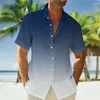 Camisas casuais masculinas Gradiente de camisa colorida 3D Roupas de lapela para férias havaianas Moda confortável e macia