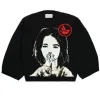 Pullovers nya vinteröverdimensionerade kvinnliga tröjor Streetwear American Anime Girl Cotton Loose Knitwear Unisex Hip Hop Y2K Casual Men Pullovers