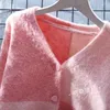 Tricots pour femmes en V Couleur de contraste en V Sweet Couleur tricot cardigan femme Fashion coréenne coréenne douce single poitrine de collège d'hiver doux mouche