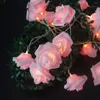Decorative Flowers 2/3M 10/20LED Artificial Rose Led Flower Light White Pink Simulation Wedding Party Home Decor