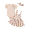 Ensemble de vêtements pour bébés filles tenue d'été Bouchers à manches courtes et à la jupe à suspension florale