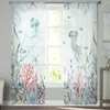 Gordijn Coral Sea Shell Starfish Jellyfish Triangle Tule Sheer Curtains for Living Kitchen Children Slaapkamer Voile Hanging