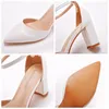 Sandals 4cm Medium Low Thick Heel Pointed Hollow Spring Square Shallow Mouth White Buckle High Heels