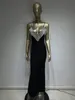 Casual Dresses Women Summer Sexy V Neck Backless Crystal Black Diamonds Maxi Long Bandage Dress 2024 Sticked Elegant Evening Club Party