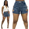 Short féminin 5 en vrac denim d'été femmes rétro diamants jeans hauts hautes taille extensible creux dérouté 10963