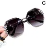 Solglasögon mode märke design vintage rimless strass kvinnor män retro skärningslins gradient solglasögon kvinna uv400