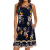 Plus maat casual dames zomer midi jurk 5xl 2023 elegante bloemenprint mouwloze ronde nek aline Boheemse strandjurken jurk 240422