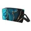 Cosmetic Bags Teal Blue And Gold Hues Marble Agate Toiletry Bag Geometric Modern Makeup Organizer Beauty Storage Dopp Kit Case