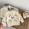 Sweaters Autumn New 03 Year Old Knitted Clothes Baby Girls Handmade Flower Embroidery Pullover Knitted Sweater Top Winter Warm Jumpers