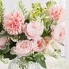 Decorative Flowers 35cm Rose Pink Silk Peony Artificial Bouquet For Bride Wedding Party Home DIY Decoration Fake Plants Indoor