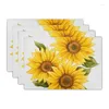 Table Cloth 4pcs Heat Resistant Placemats Flower Bees Place Mats Decors Linen Fabric For Dining Kitchen Farmhouses