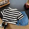 Clothing Sets Baby Boys Clothes Short Sleeve Suit Suitable For Children Little Girls Fashion Stripe Pattern Suits Kids