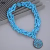 Colliers pendants GG 19 '' 4 Rows Blue Turquoise Chips Choker Black Cz Crystal Collier ethnique pour femmes bijoux Lady