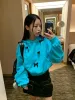 Sweatshirts KUSAHIKI Korean Chic Bowknot Causal Hooded Pullover Short Sweatshirt 2023 Autumn New Fashion Hoodies Spicy Girl Y2k Top Jumper