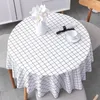 Table Cloth Nordic Red Grid INS Style Students Round PVC Waterproof Oil-proof Wash-free Mat Black