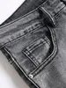 Män stretchy denim jeans streetwear rivande lapptäckhål rippade elastiska midja casual byxor smala passform raka byxor 240417