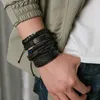 Beaded New Stylehand-Woven CombinationBracelet Fashion Justerbar Punk Hip-Hop Men Leather Armband Set LuxuryJewelry Gift Wholesale 240423