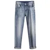 Herren Jeans Designer Jeans Herren Hellblau Slim Fit Small Feet High-End Feder Dünne lange Hosen 1JXK