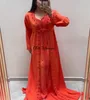 Party Dresses Traditional Red Moroocan Evening Dress With Beaded Elegant Plus Size Long Sleeve Prom Dubai Abaya Formal Reception Gowns