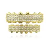18K gold-plated hip-hop braces Grills suitable for men and women with three rows of diamond studded six tooth vampire Halloween accessories