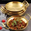 Stainless Steel gold golden Seafood Rice Pot Home Cooking Paella Pan Picnic Snack Plates Cookware Saucepan Dry Pots with Handle 240415