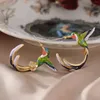 Stud Earrings Cute Hummingbird Bird Flying Oil Painting Woman Gift Accessories Sent Free Pendientes