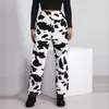 Damesjeans 2024 Design dames breed poot broek mode vrouwen hoge taille losse pocket witte koe bedrukte pantalones de mujer