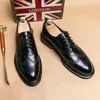 Casual Buty luksusowe mężczyźni koronki na wysokim obcasie brązowe skórzane grube brogues Podwyższona platforma retro Oxfords for Man