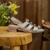 Chaussures décontractées Drestrive Femmes Sandales Round Toe Full Véritage en cuir 2024 Fashion d'été Épais Knot Metal Taille 42 Brown Buckle