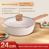 Pans 24 cm avec couvercle Pan de pierre blanche WOK de qualité antiadhésive adaptée à 1-2 personnes pour petit déjeuner de cuisine fabrication ustens de cuisine