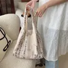 DrawString Youda bomullstyg axelväska för kvinnor Enkel kinesisk stil mönster handväska stor casual kapacitet shoppare tygväskor