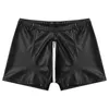 Mens Zipper Crotch Faux Leather Boxers Shorts Low Rise Elastic Waistband Nightclub Party Stage Performance Rave Costume 240410