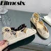 Casual Shoes 2024 Hollow Flat Heels Fisherman's Women Closed Toe Lace Up Espadrille Sandals Summer Beach Sandal