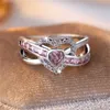 Wedding Rings Bridal Love Heart Wedding Bands Silver Color Pink White Zircon Promise Engagement Rings For Women Luxury Valentine Day Jewelry