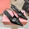 Designer dress Shoes Miui Kitten Heel High Heels Woman miui Sandals Genuine Leather Shoe solid Color Pointed Toe Buckle Decor Trendy LadzfB#