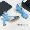 Sandalen nieuwigheid blauw asymmetrische lederen riem speciaal gevormde hak jurk schoenen echte enkelband gesp goms Woman